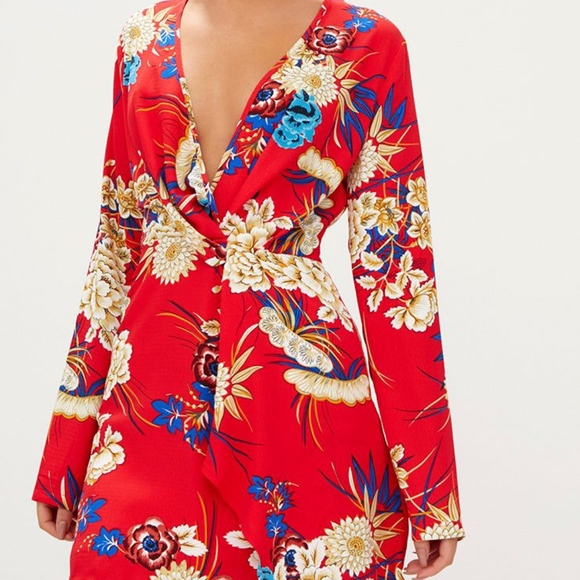 plt red wrap dress
